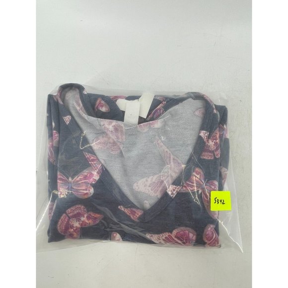 NWT CY Fashion Women's Blue Pink Butterfly Print Shirt Top Twist Front Size S - Picture 10 of 10